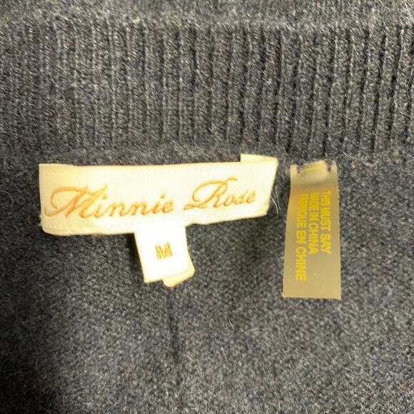 MINNIE ROSE Size M Navy Cashmere Fringe Crew Neck Pullover - Picture 4 of 6